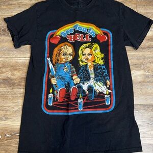 Black Graphic Tee with Colorful Retro Horror Print